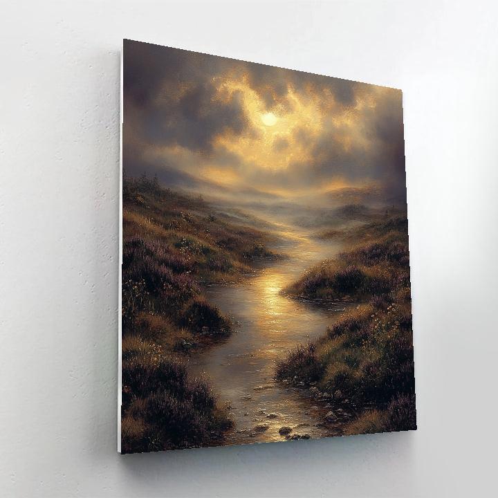 Rembrandt Inspired Sunlit River Bend In Misty Moorland painting number kit