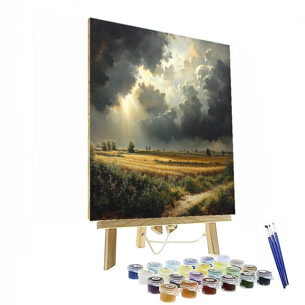 Rembrandt Inspired Storm Clouds Over Rustic Dutch Farmland DIY paint by numbers
