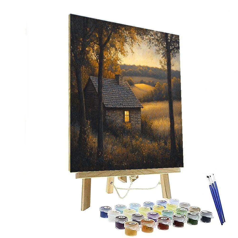 Rembrandt Inspired Quiet Cottage Bathed In Evening Light Paint by numbers art