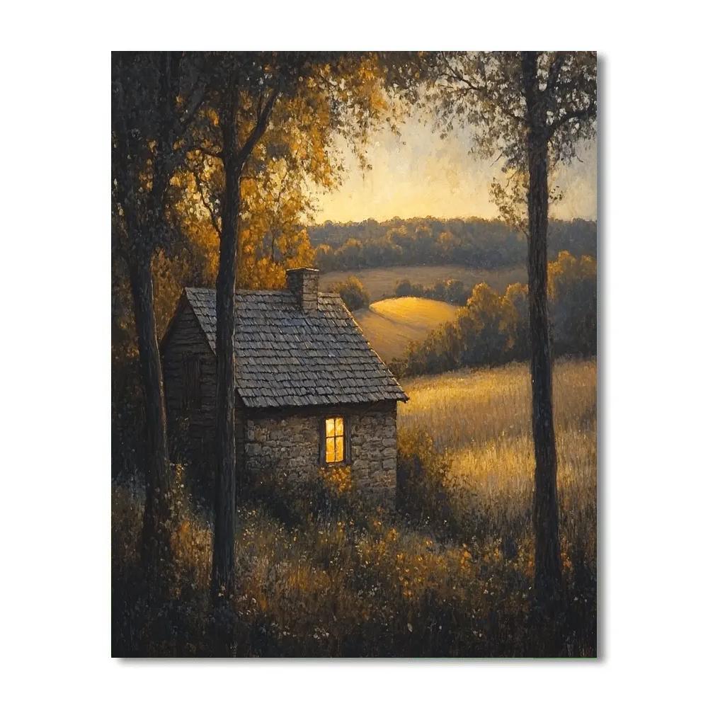 Rembrandt Inspired Quiet Cottage Bathed In Evening Light Paint by numbers art