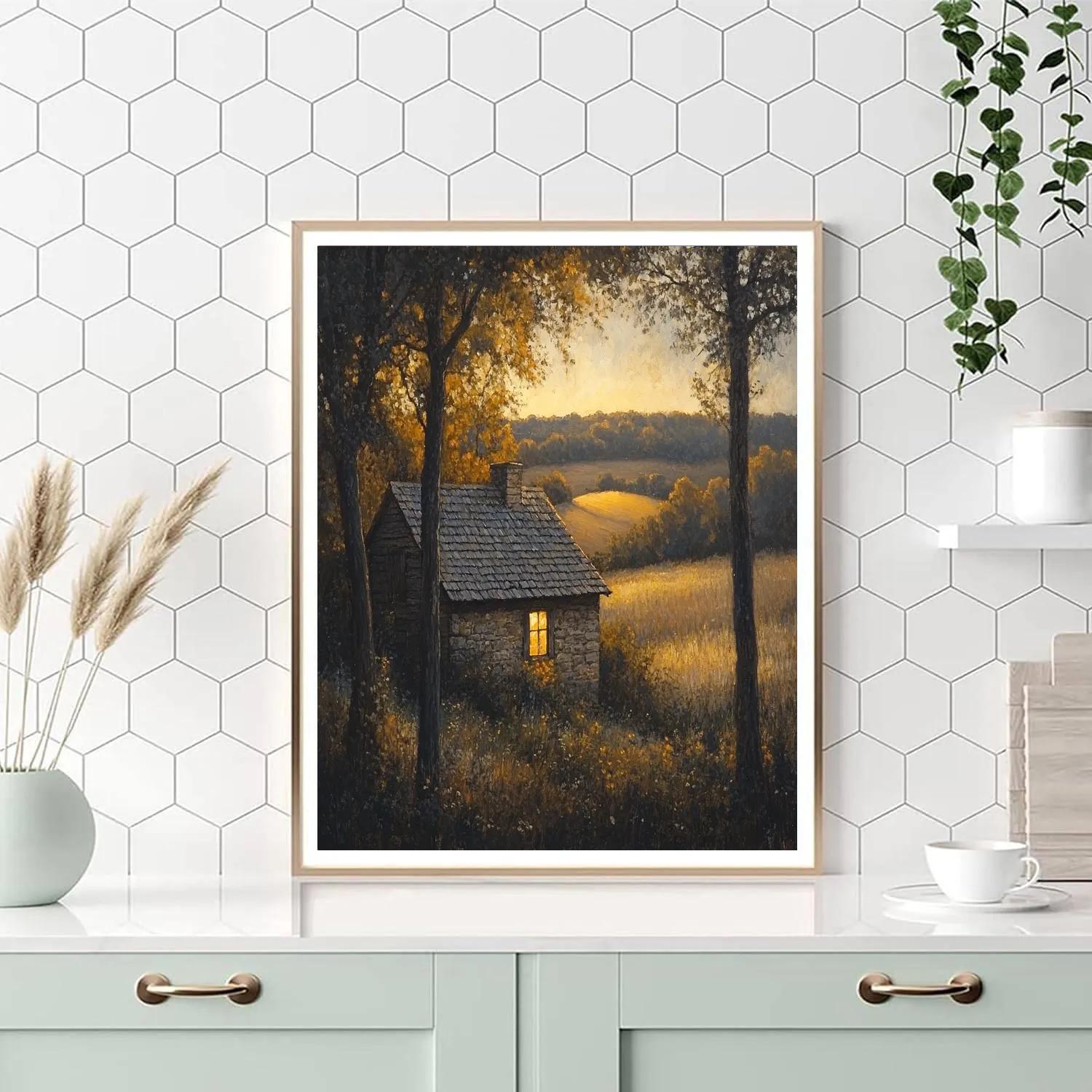 Rembrandt Inspired Quiet Cottage Bathed In Evening Light Paint by numbers art