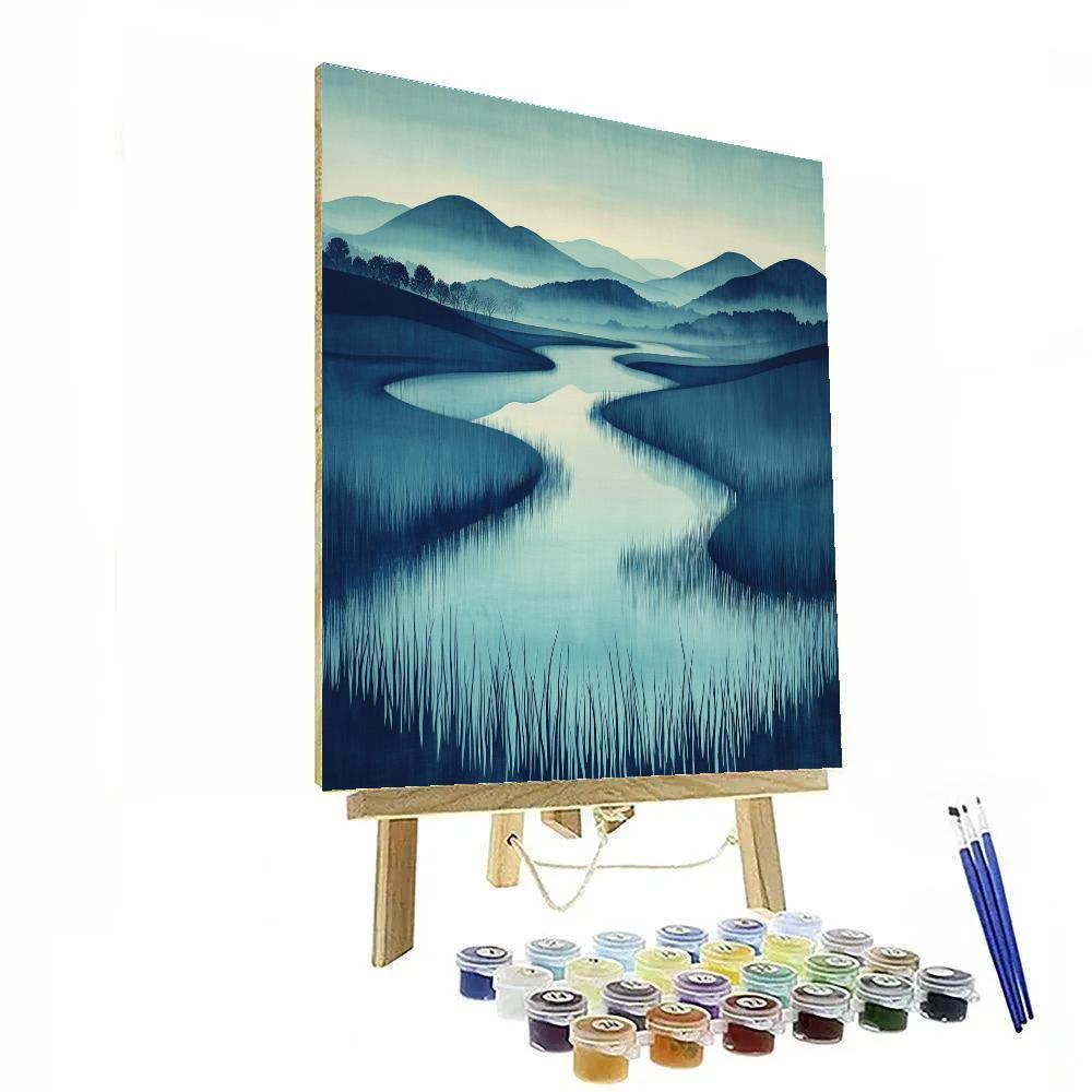 Hiroshige Inspired Moonlit Riverbend Number painting