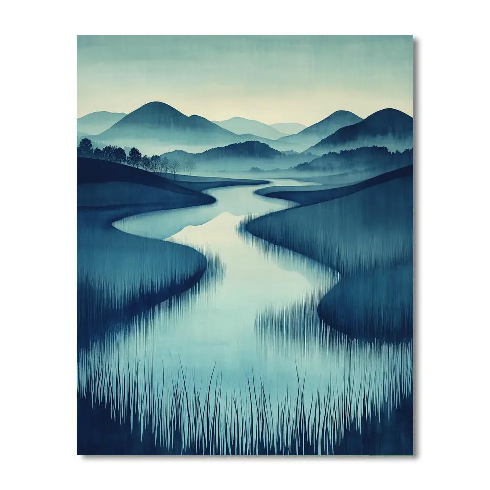 Hiroshige Inspired Moonlit Riverbend Number painting