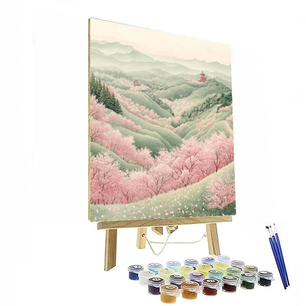 Hiroshige Inspired Sakura Breeze Over Hills paint by numbers