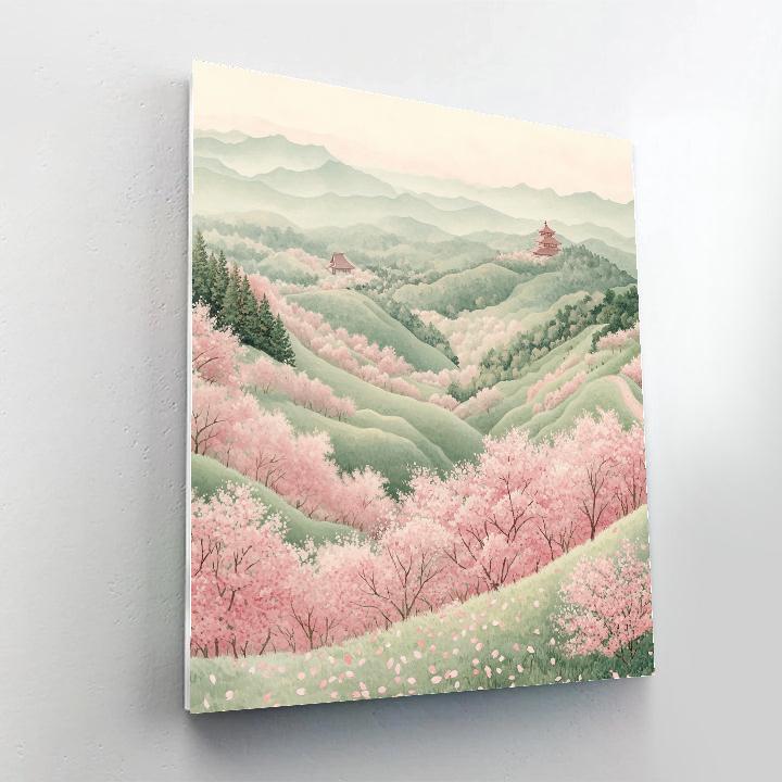 Hiroshige Inspired Sakura Breeze Over Hills paint by numbers