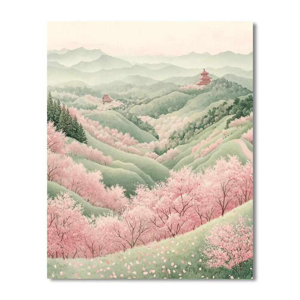 Hiroshige Inspired Sakura Breeze Over Hills paint by numbers