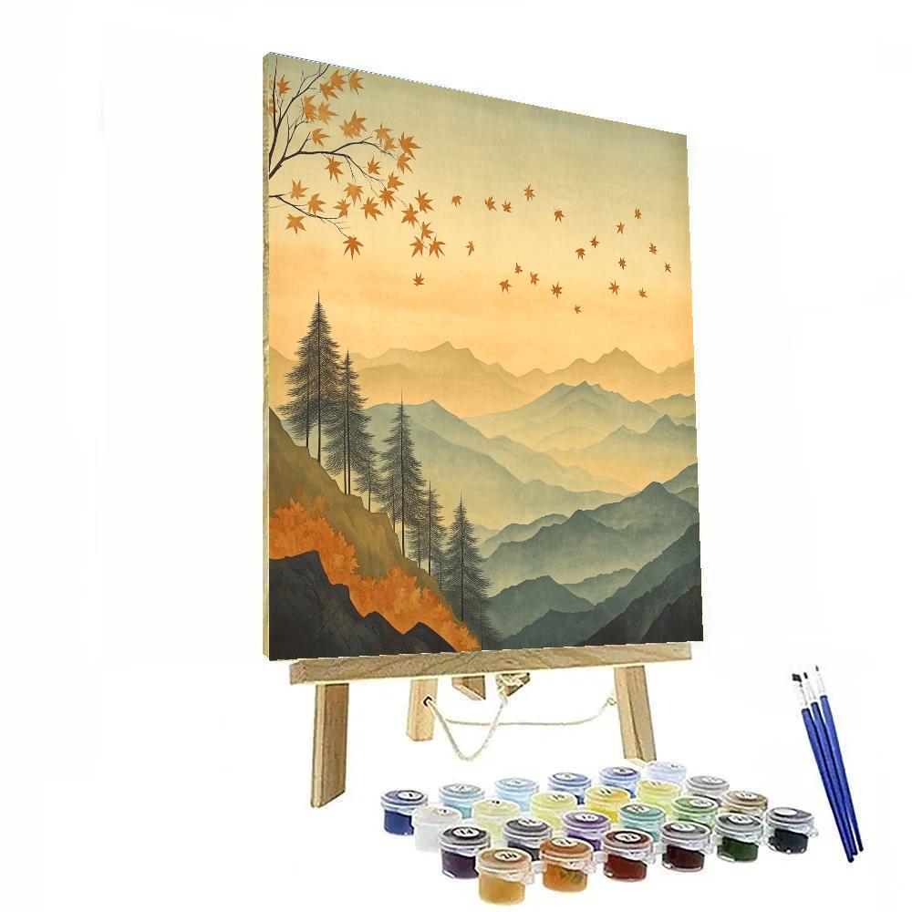 Hiroshige Inspired Autumn Mist Over Pines paint by number