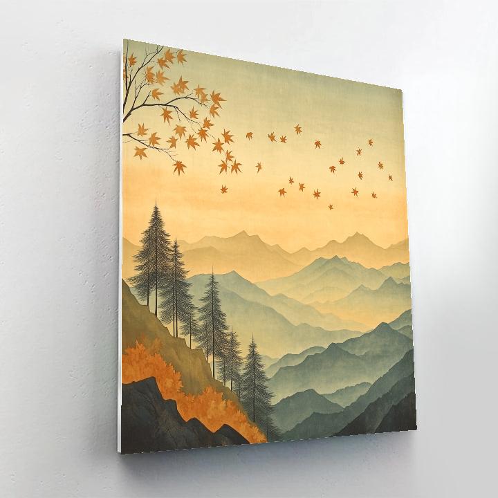 Hiroshige Inspired Autumn Mist Over Pines paint by number