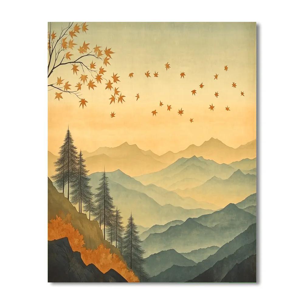 Hiroshige Inspired Autumn Mist Over Pines paint by number