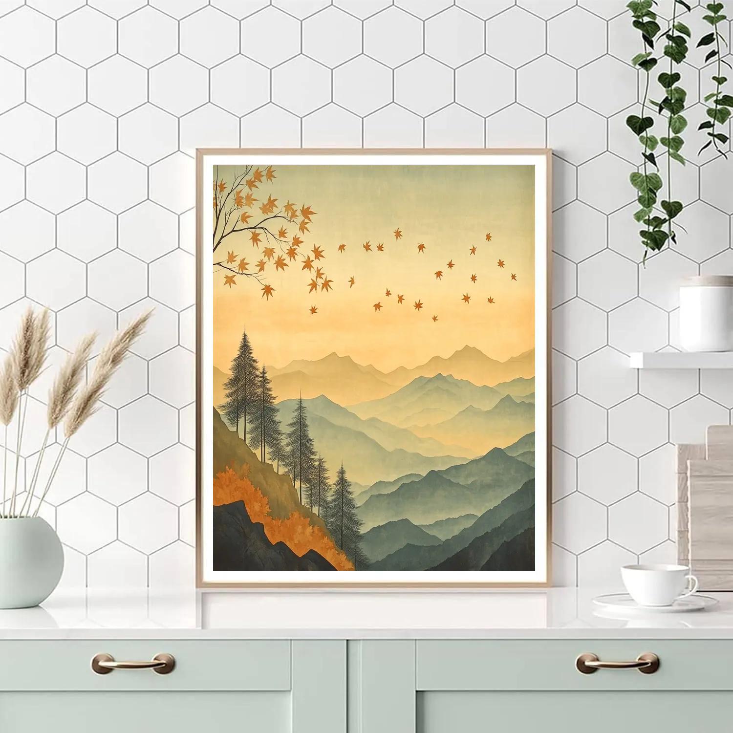 Hiroshige Inspired Autumn Mist Over Pines paint by number