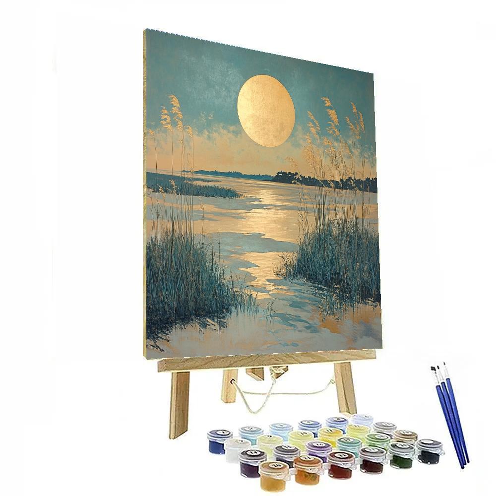 Hiroshige Inspired Dawn Over Coastal Reeds paint by color