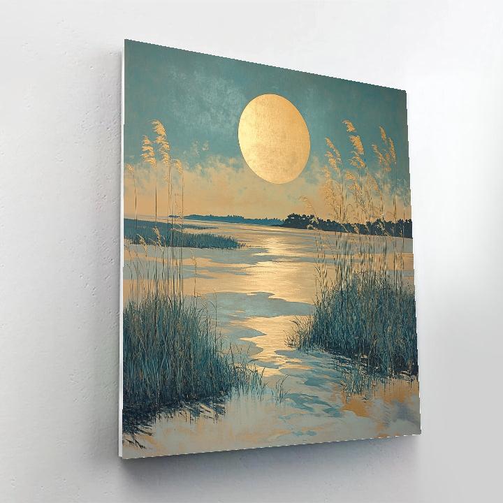 Hiroshige Inspired Dawn Over Coastal Reeds paint by color