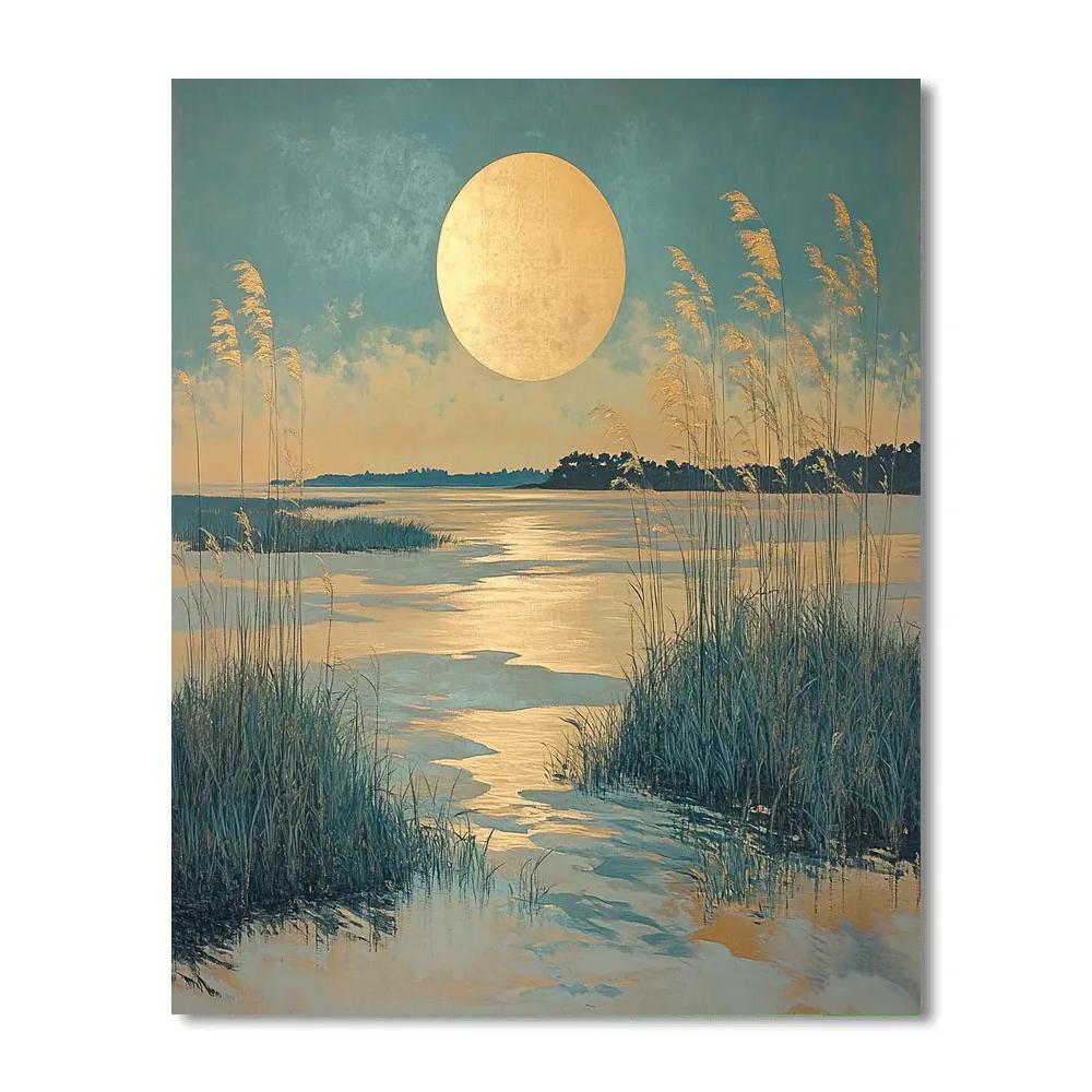 Hiroshige Inspired Dawn Over Coastal Reeds paint by color