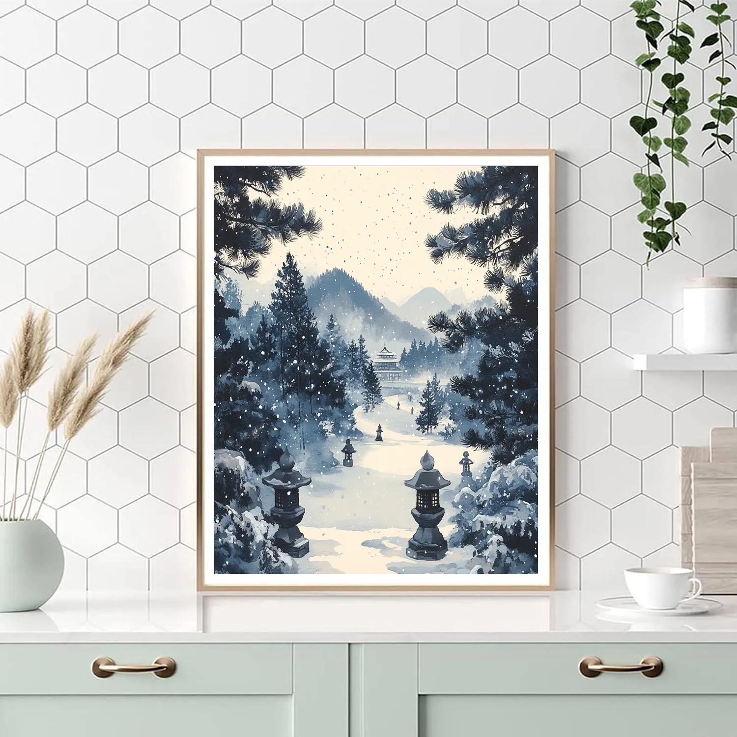 Hiroshige Inspired Quiet Snow On Temple Pines Number painting