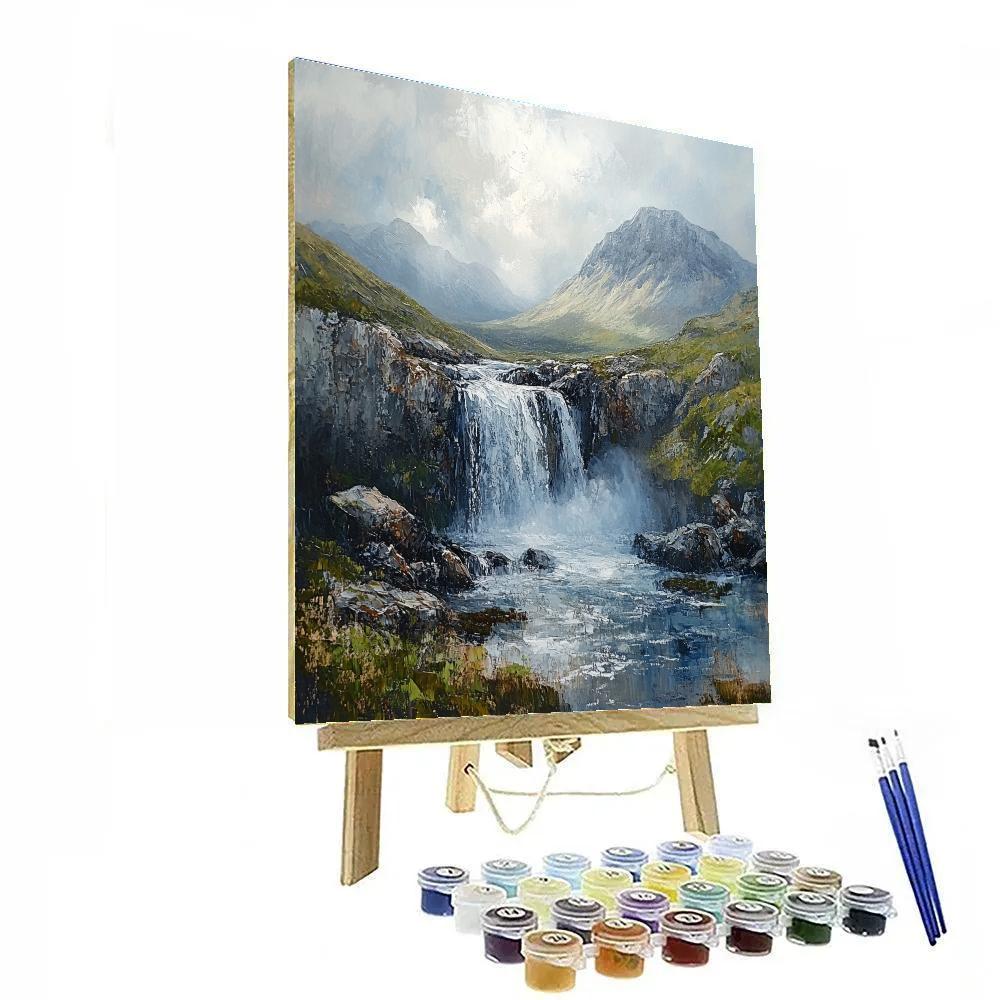 Leonardo Da Vinci Inspired Mountain Waterfall paint by numbers