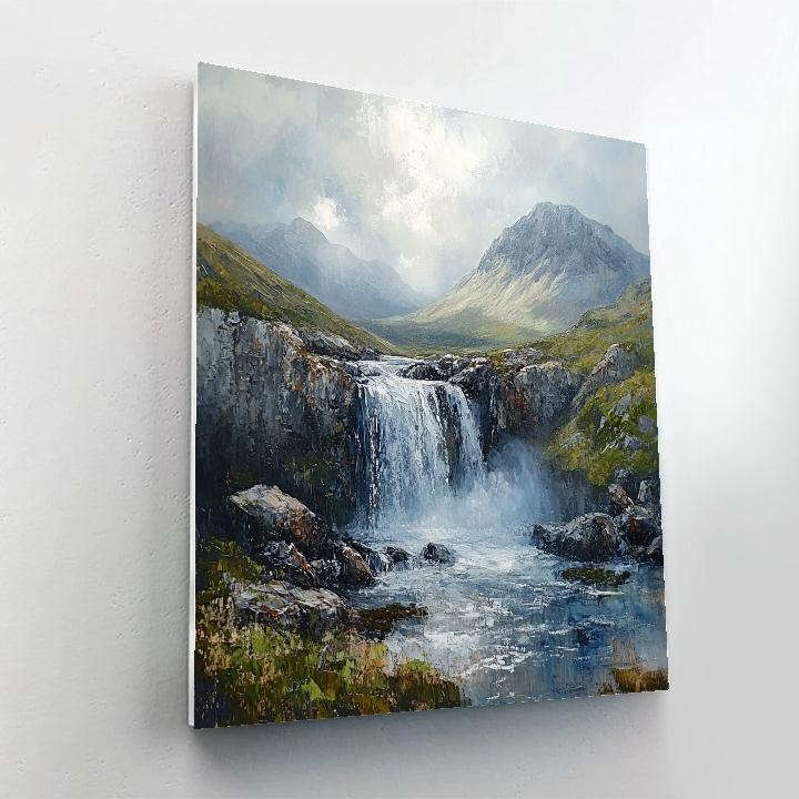 Leonardo Da Vinci Inspired Mountain Waterfall paint by numbers