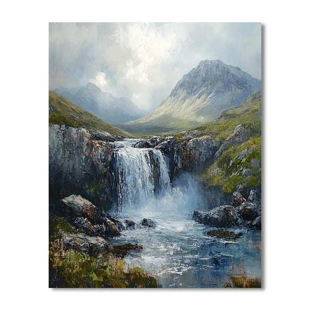 Leonardo Da Vinci Inspired Mountain Waterfall paint by numbers