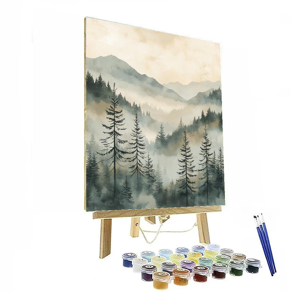 Zhao Mengfu Inspired Mist Over Scholar Pines painting number kit