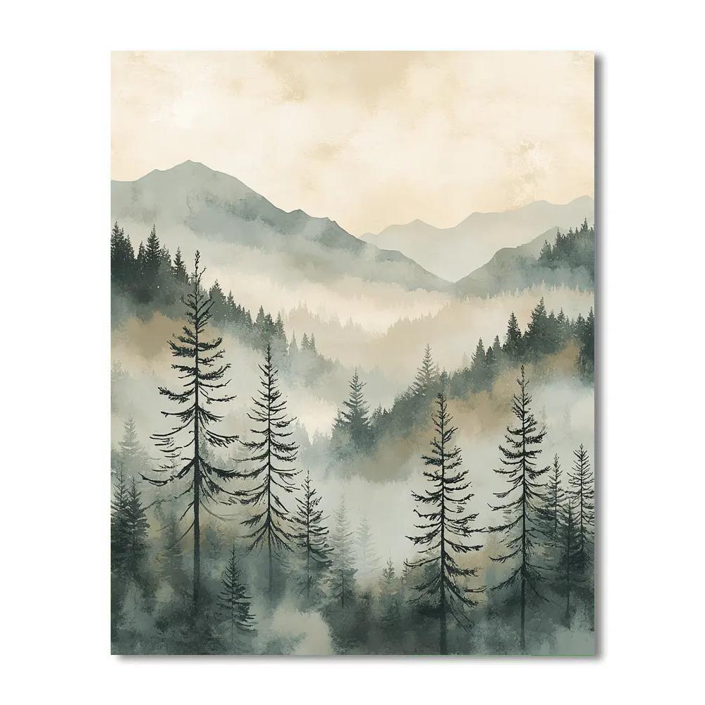 Zhao Mengfu Inspired Mist Over Scholar Pines painting number kit