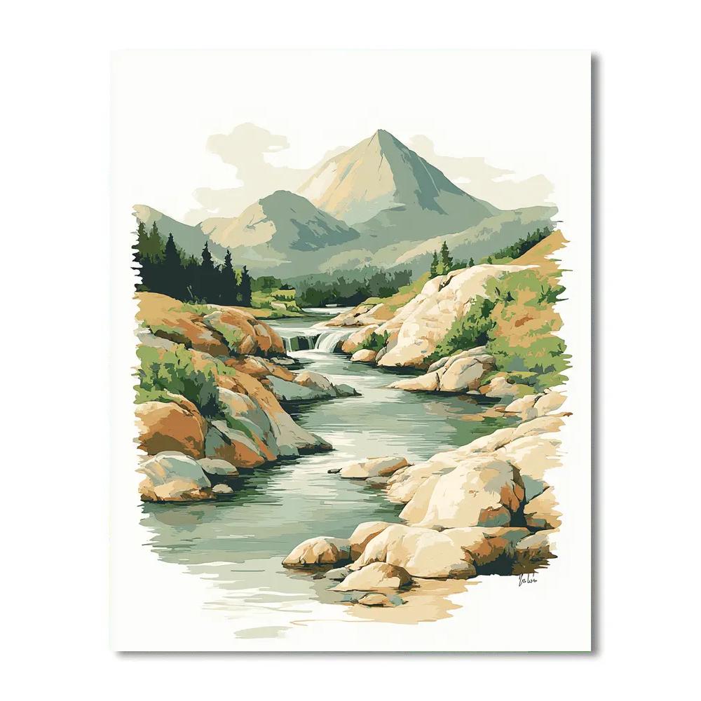 Leonardo Da Vinci Inspired Mountain River Landscape Painting by numbers kit