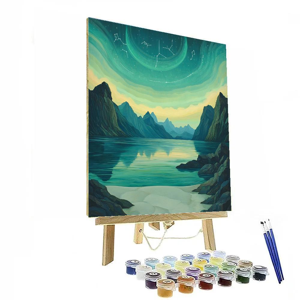 Leonardo Da Vinci Inspired Aurora Over Silent Fjord Paint by numbers art