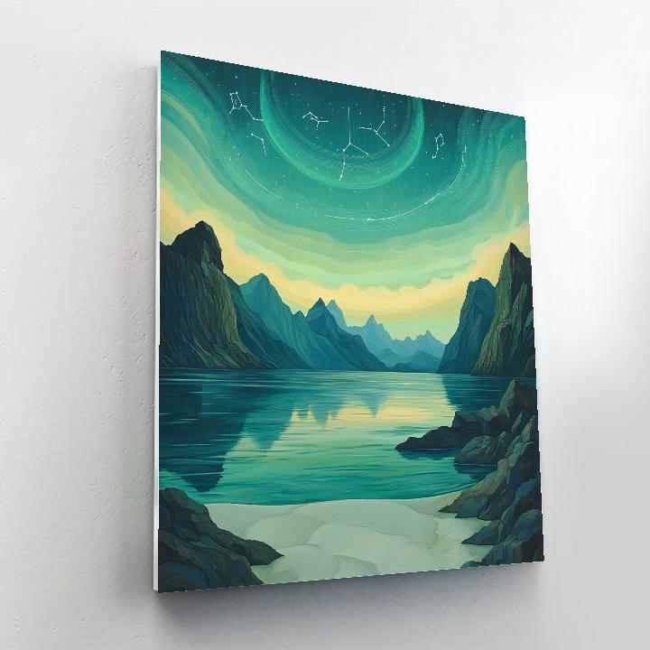 Leonardo Da Vinci Inspired Aurora Over Silent Fjord Paint by numbers art