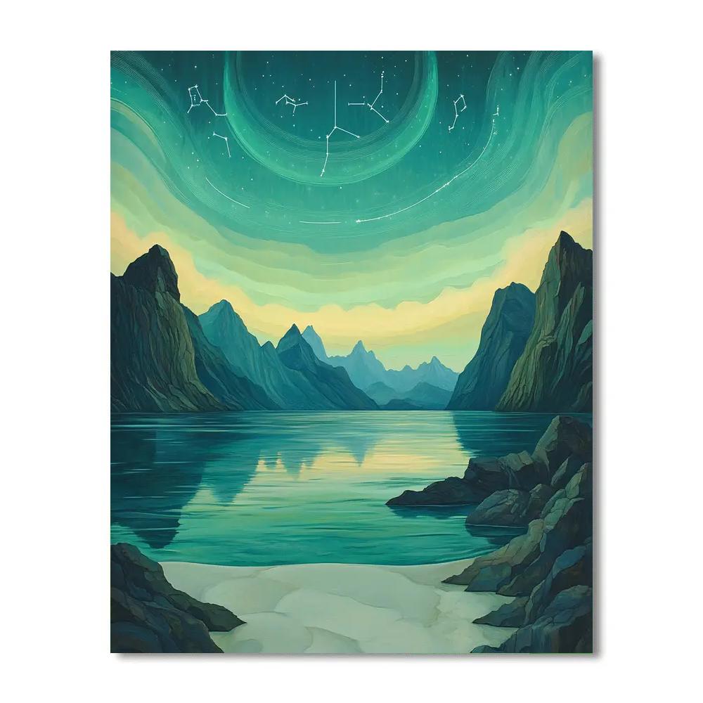 Leonardo Da Vinci Inspired Aurora Over Silent Fjord Paint by numbers art