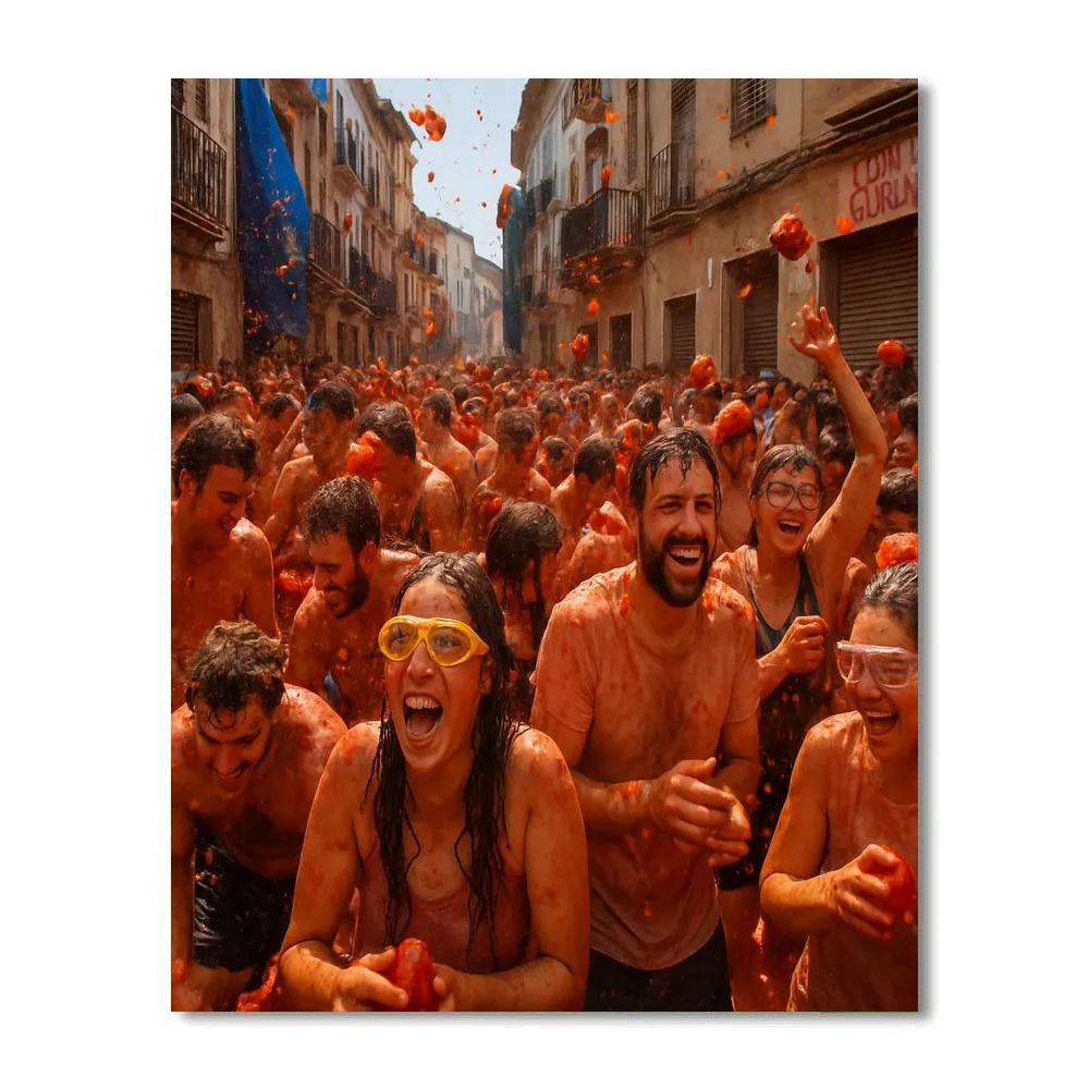La Tomatina Tomato Fight Street paint by numbers