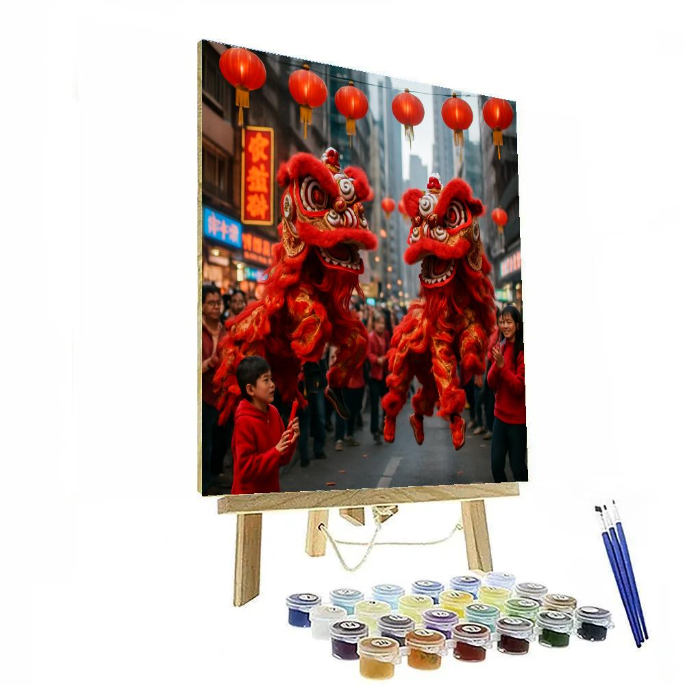 Chinese New Year Lion Dance In Hong Kong Paint by numbers art