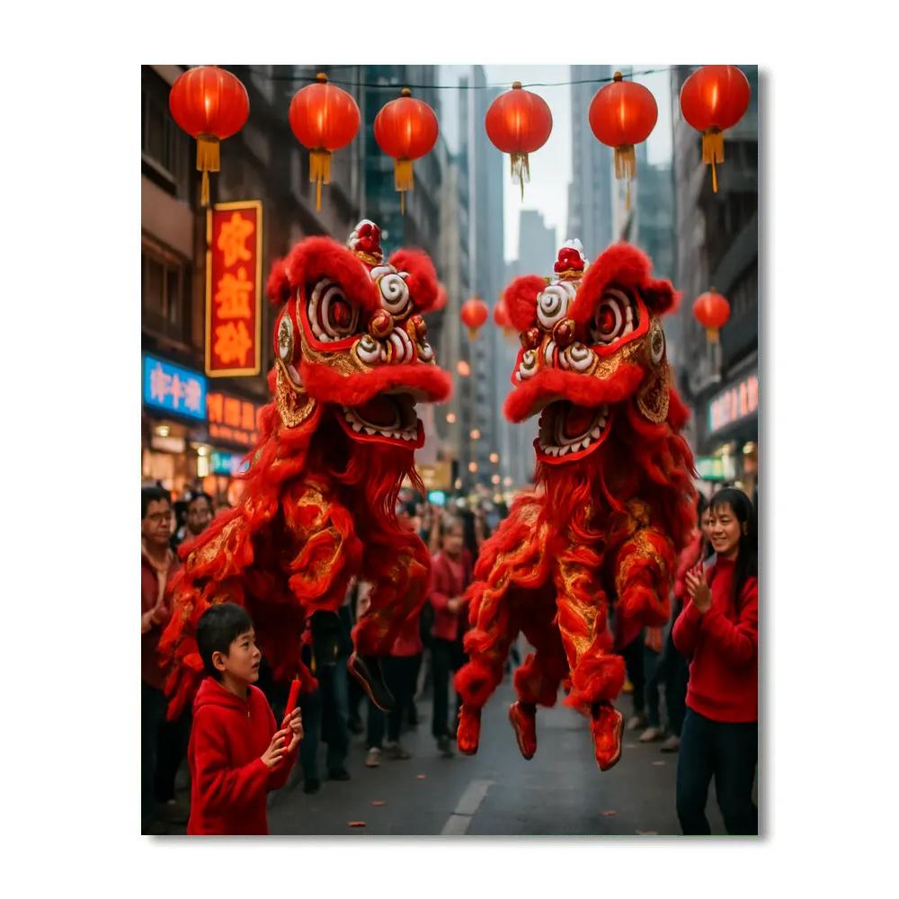 Chinese New Year Lion Dance In Hong Kong Paint by numbers art