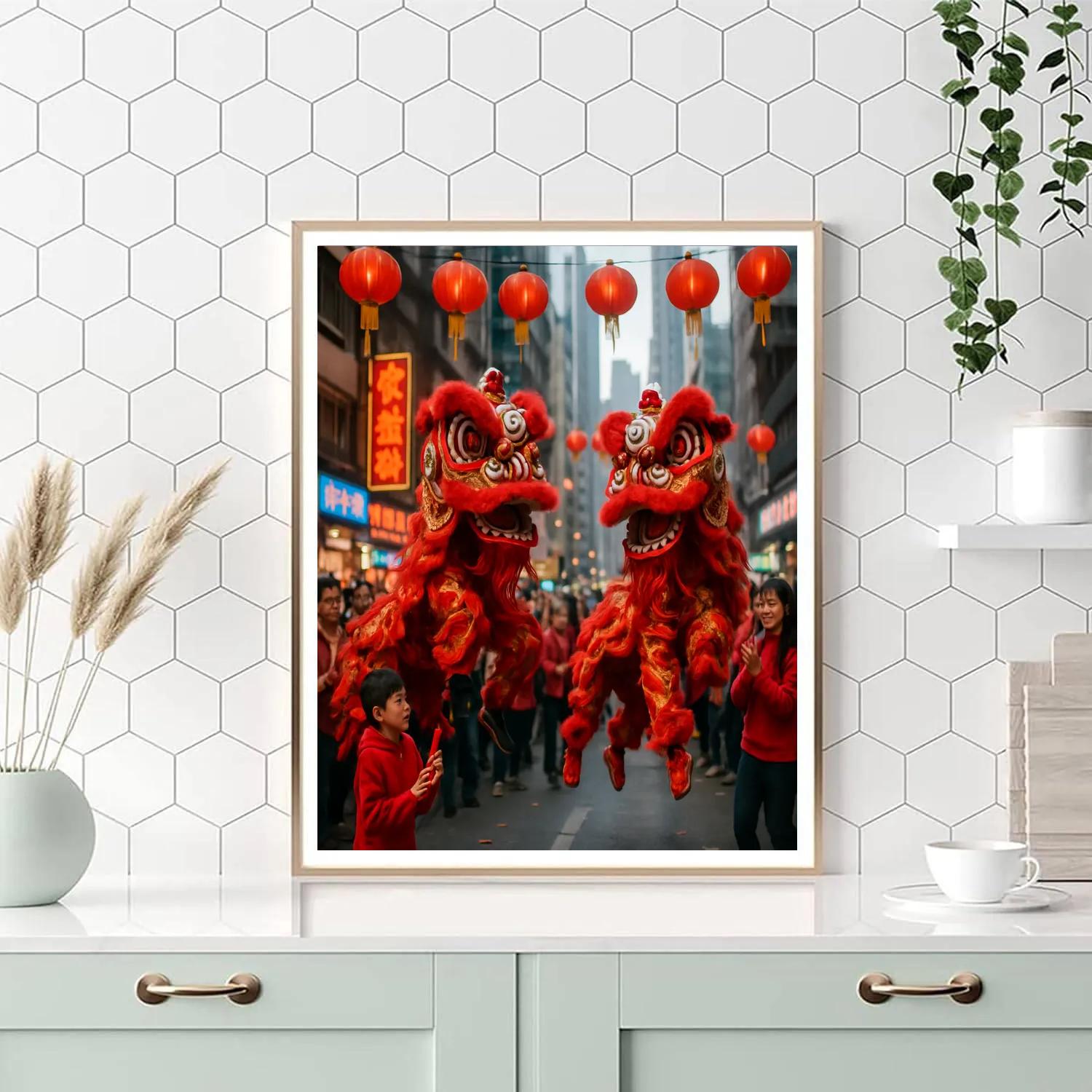 Chinese New Year Lion Dance In Hong Kong Paint by numbers art