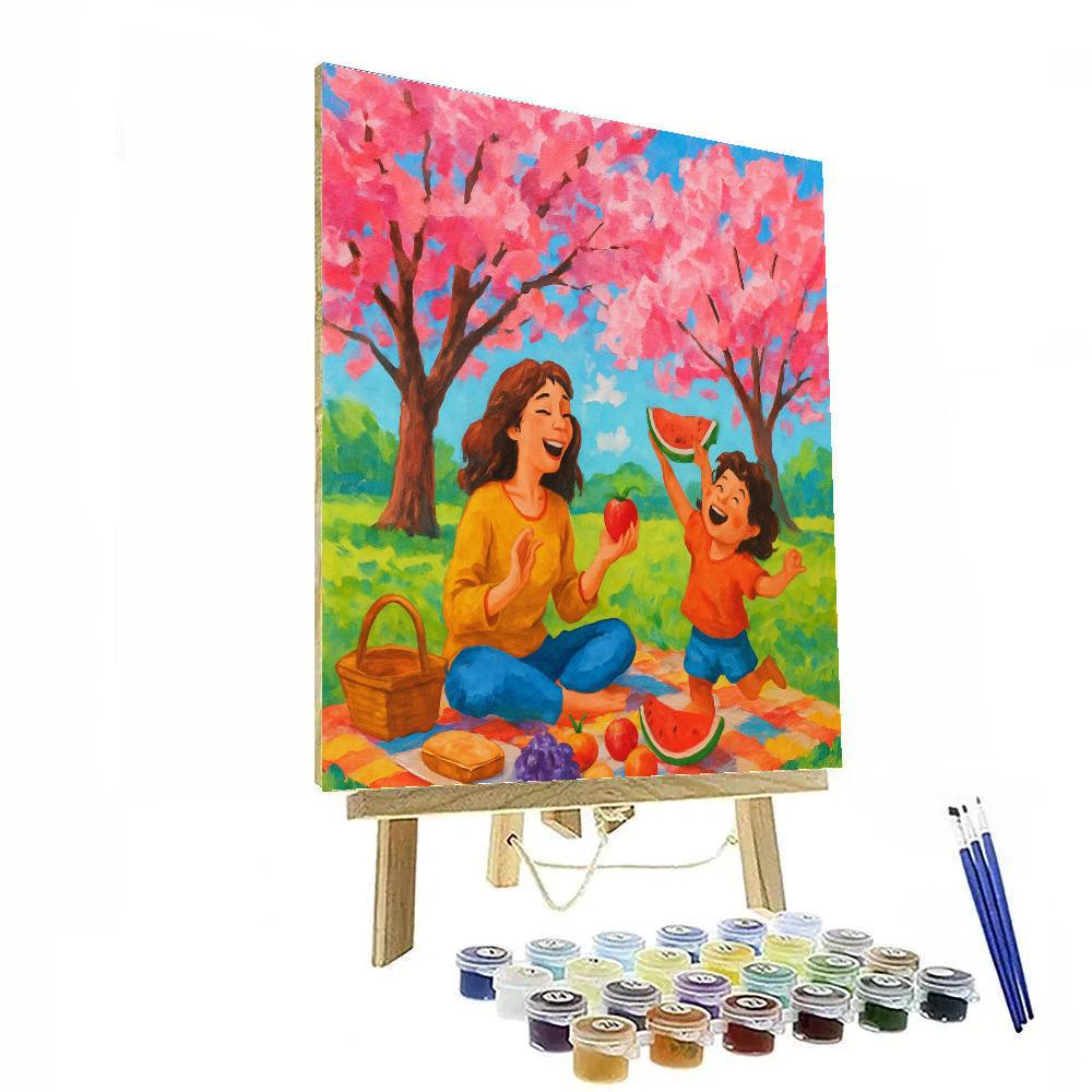 Picnic Joy Under Blooming Trees paint by numbers