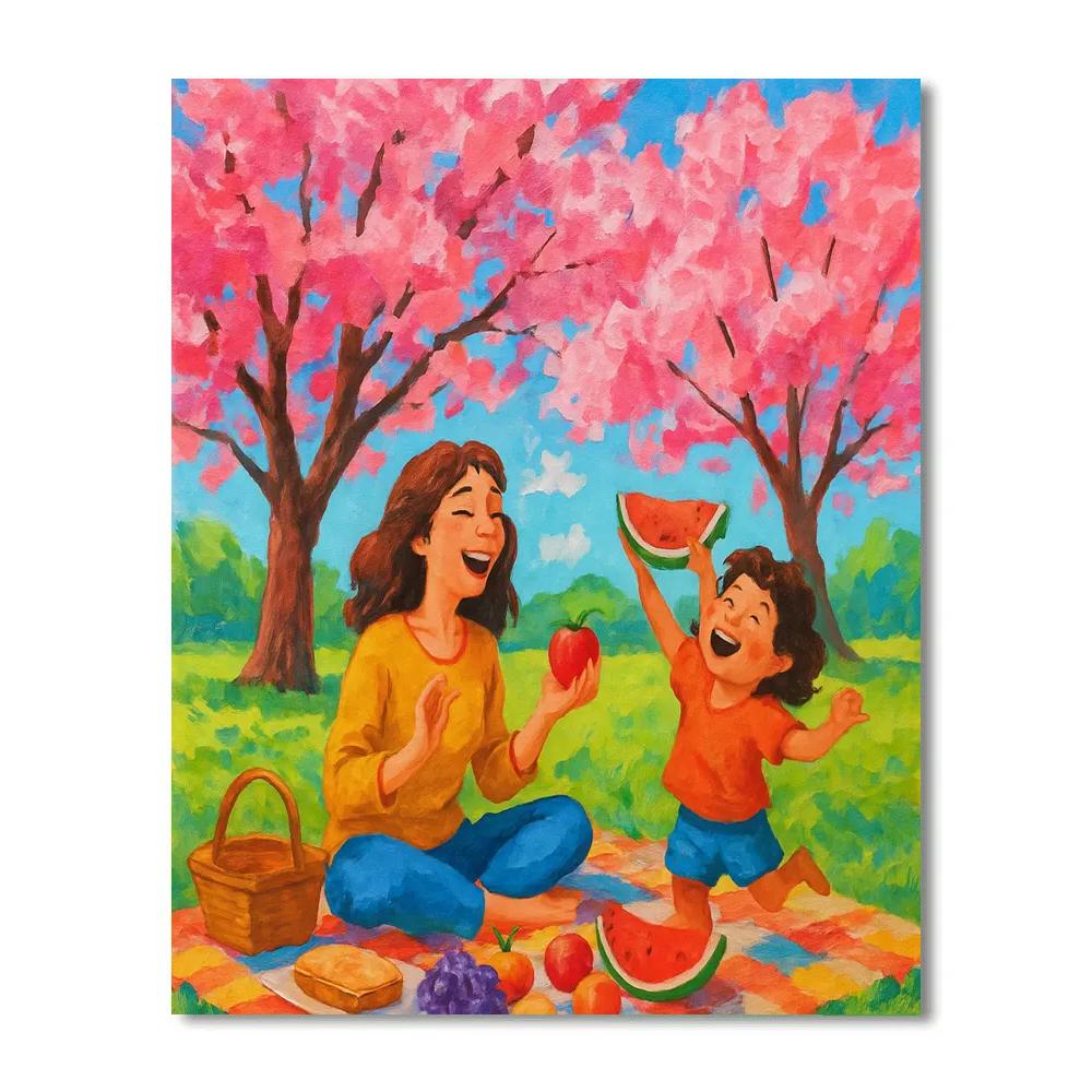 Picnic Joy Under Blooming Trees paint by numbers