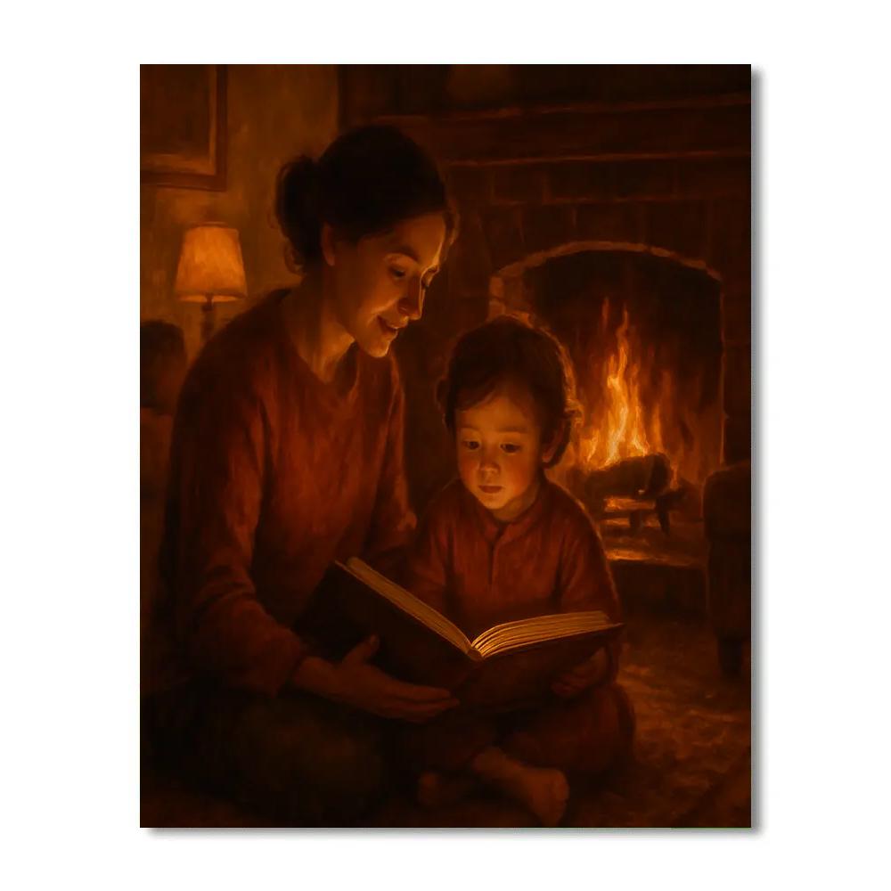 Evening Storytime By The Fireplace DIY paint by numbers