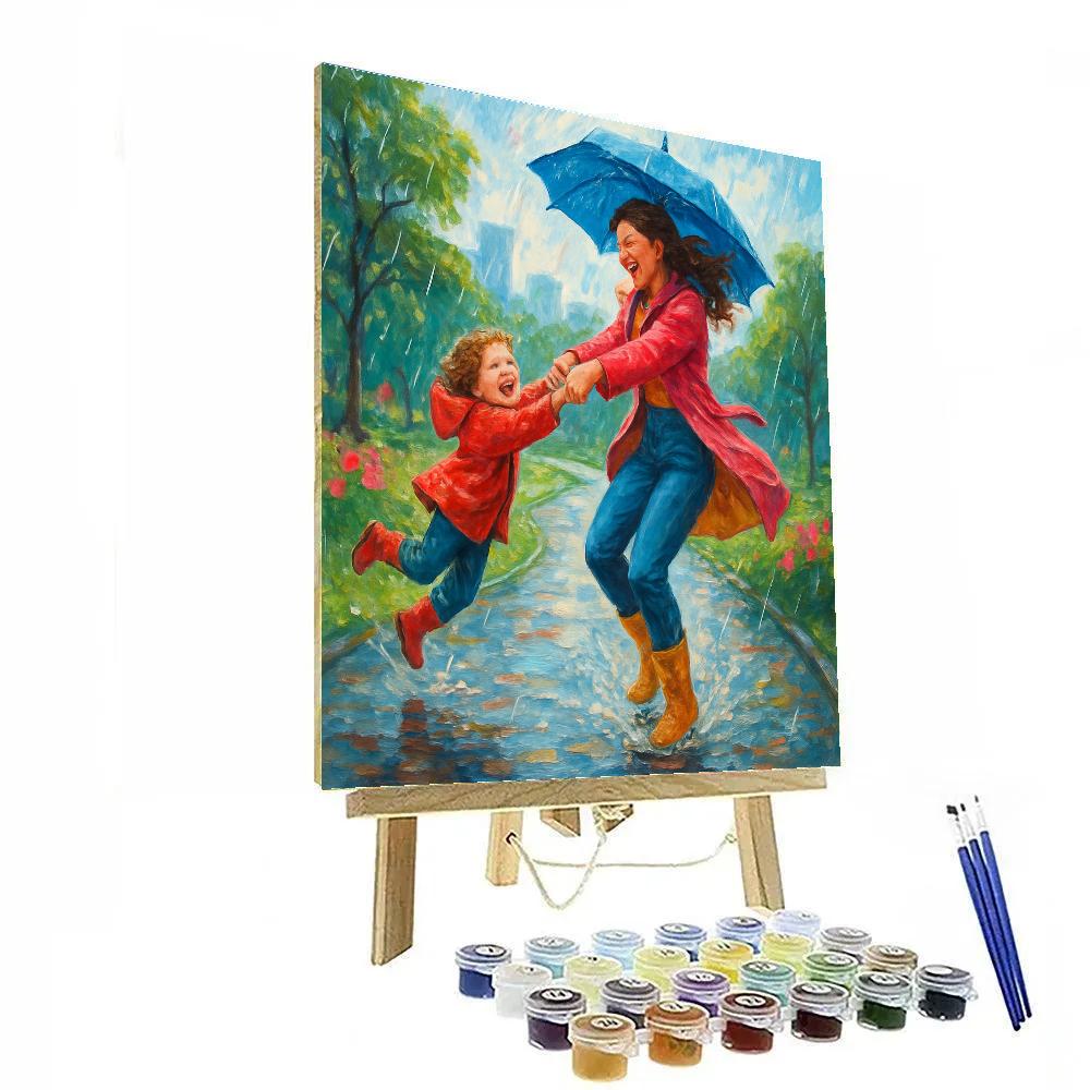Mother And Child Dancing In The Rain Paint by numbers art