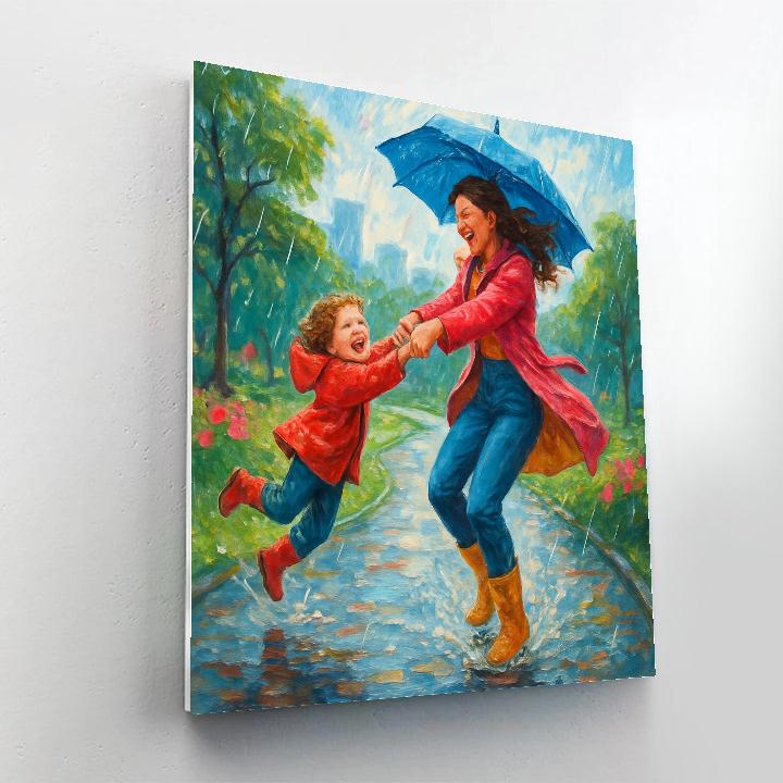 Mother And Child Dancing In The Rain Paint by numbers art