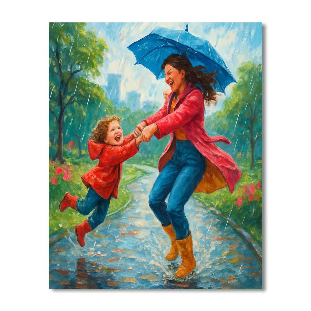Mother And Child Dancing In The Rain Paint by numbers art