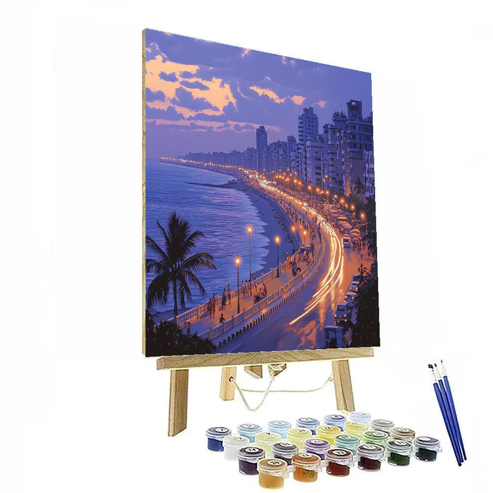 Marine Drive Skyline At Dusk Mumbai India Paint by numbers kits