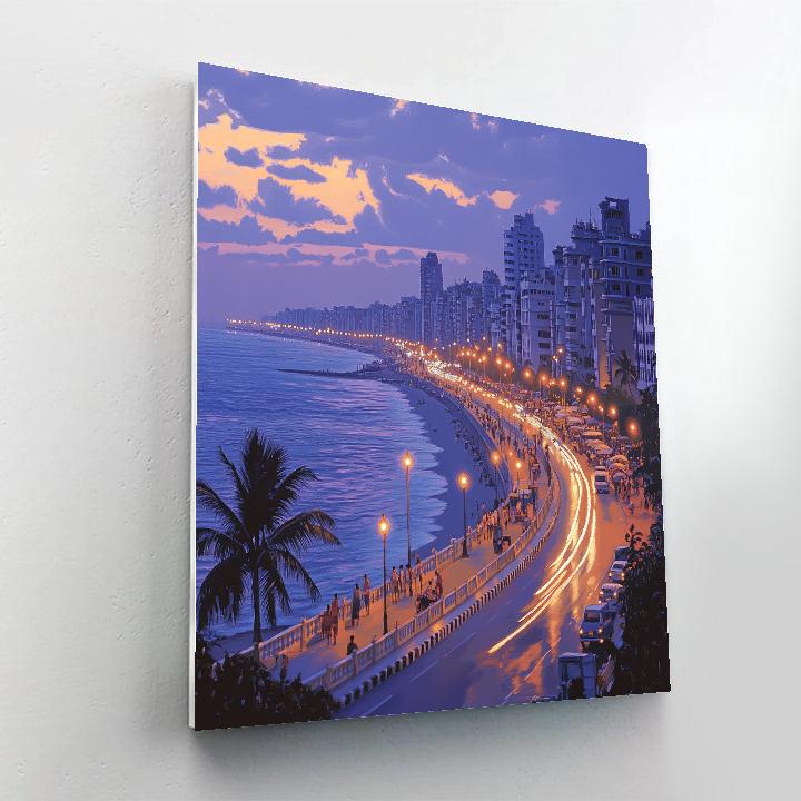 Marine Drive Skyline At Dusk Mumbai India Paint by numbers kits
