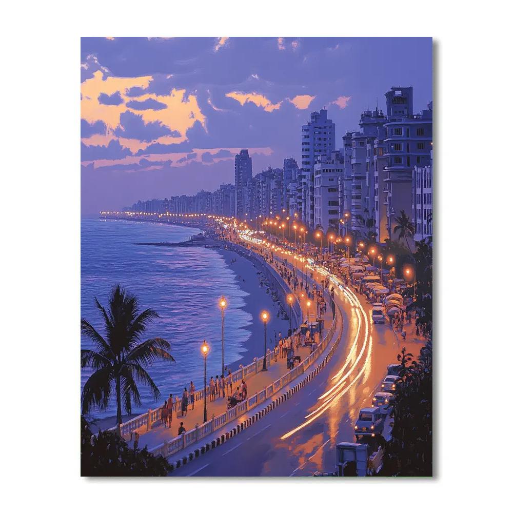 Marine Drive Skyline At Dusk Mumbai India Paint by numbers kits