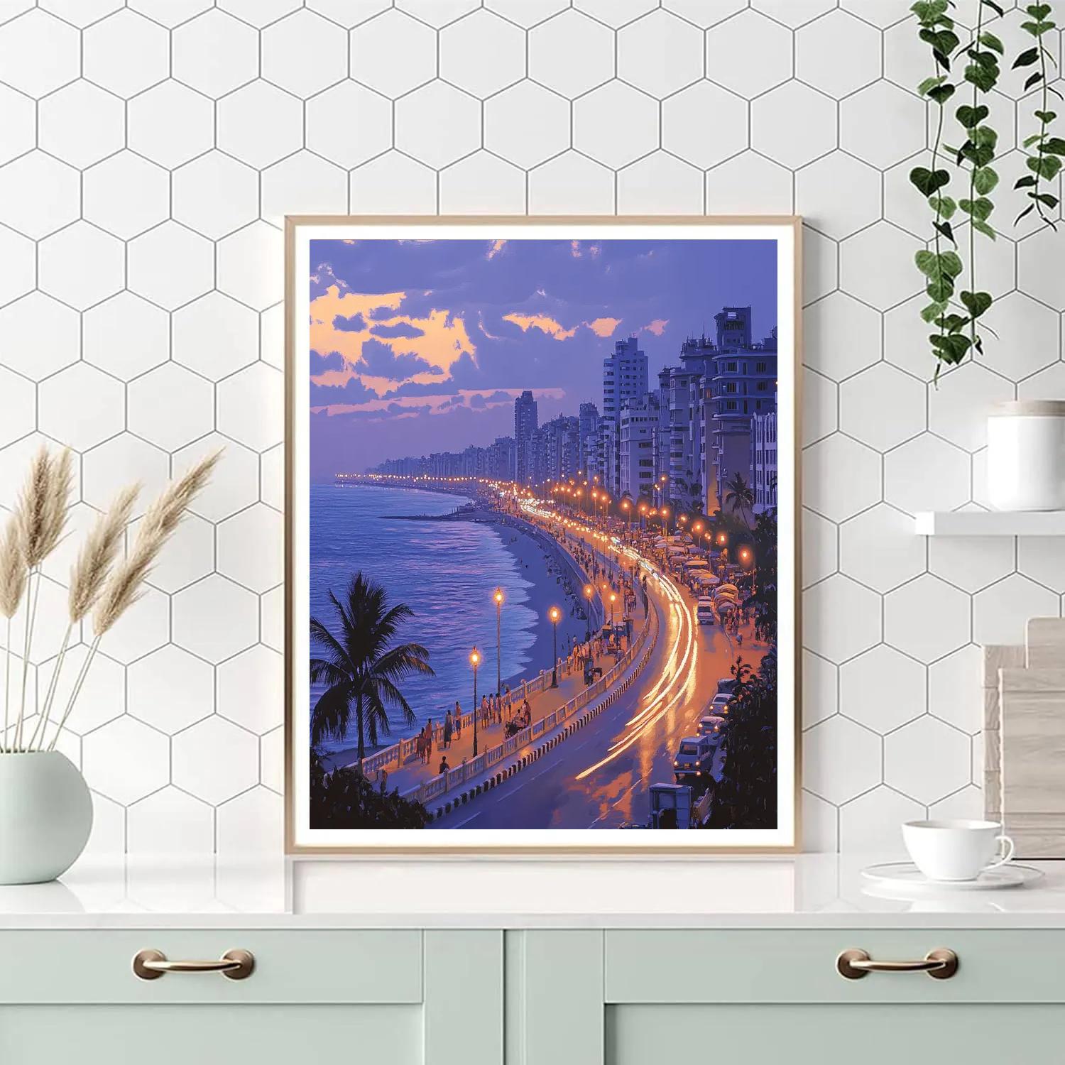 Marine Drive Skyline At Dusk Mumbai India Paint by numbers kits