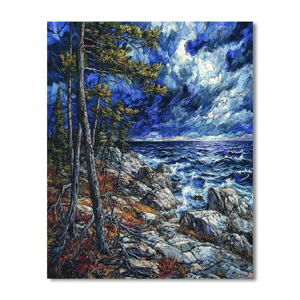 Arthur Lismer Inspired Storm Lashing Rocky Shore Painting by numbers kit