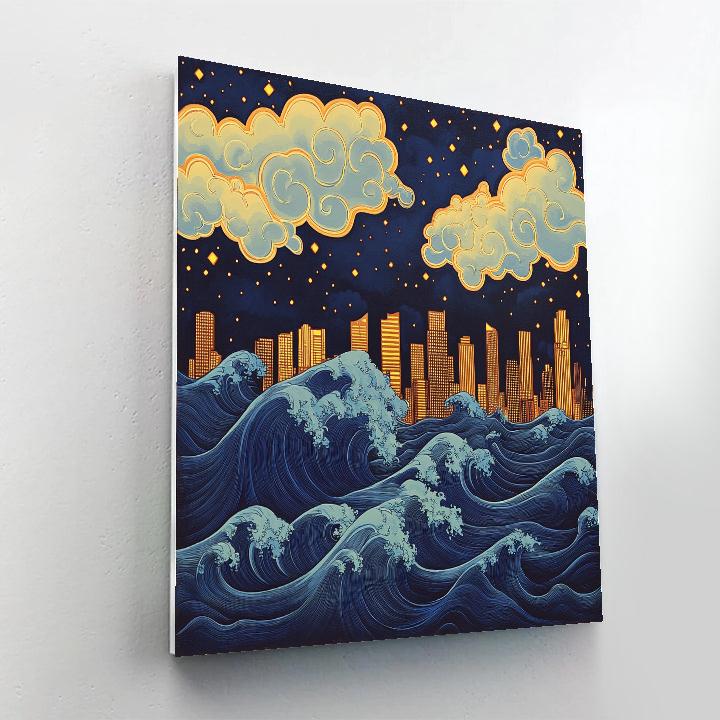 Hokusai Inspired Great Wave Citylights Paint by numbers art
