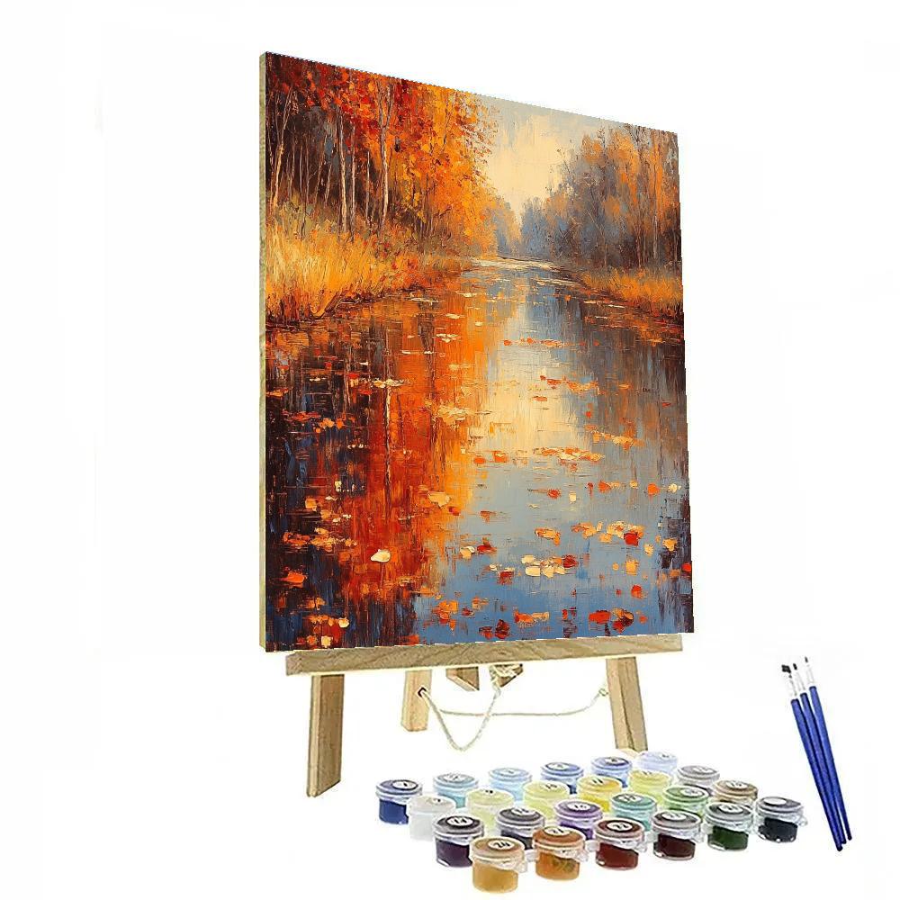 Claude Monet Inspired Autumn Riverbank Reflections Numbered painting kits