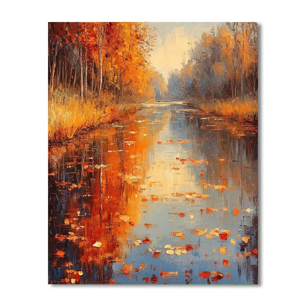 Claude Monet Inspired Autumn Riverbank Reflections Numbered painting kits