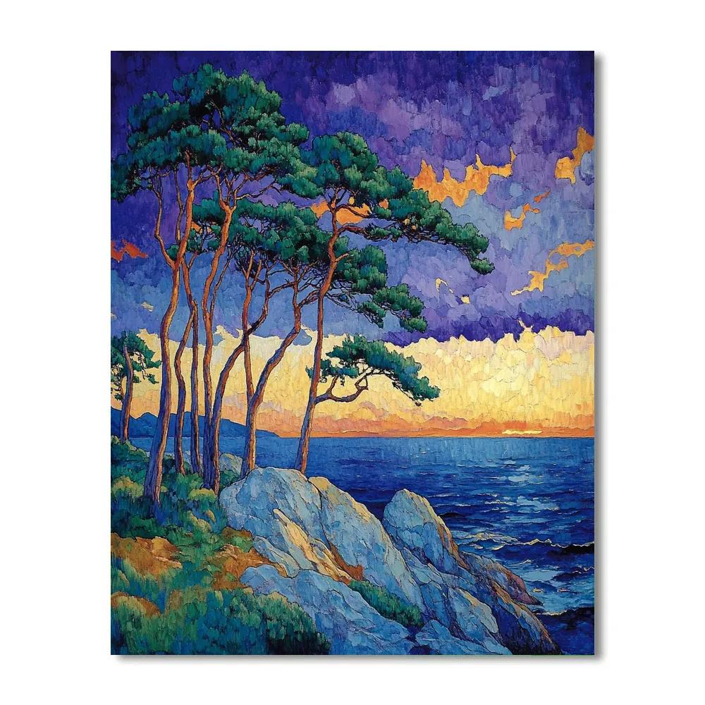 Emily Carr Inspired Windswept Coastal Pines At Dusk paint by number