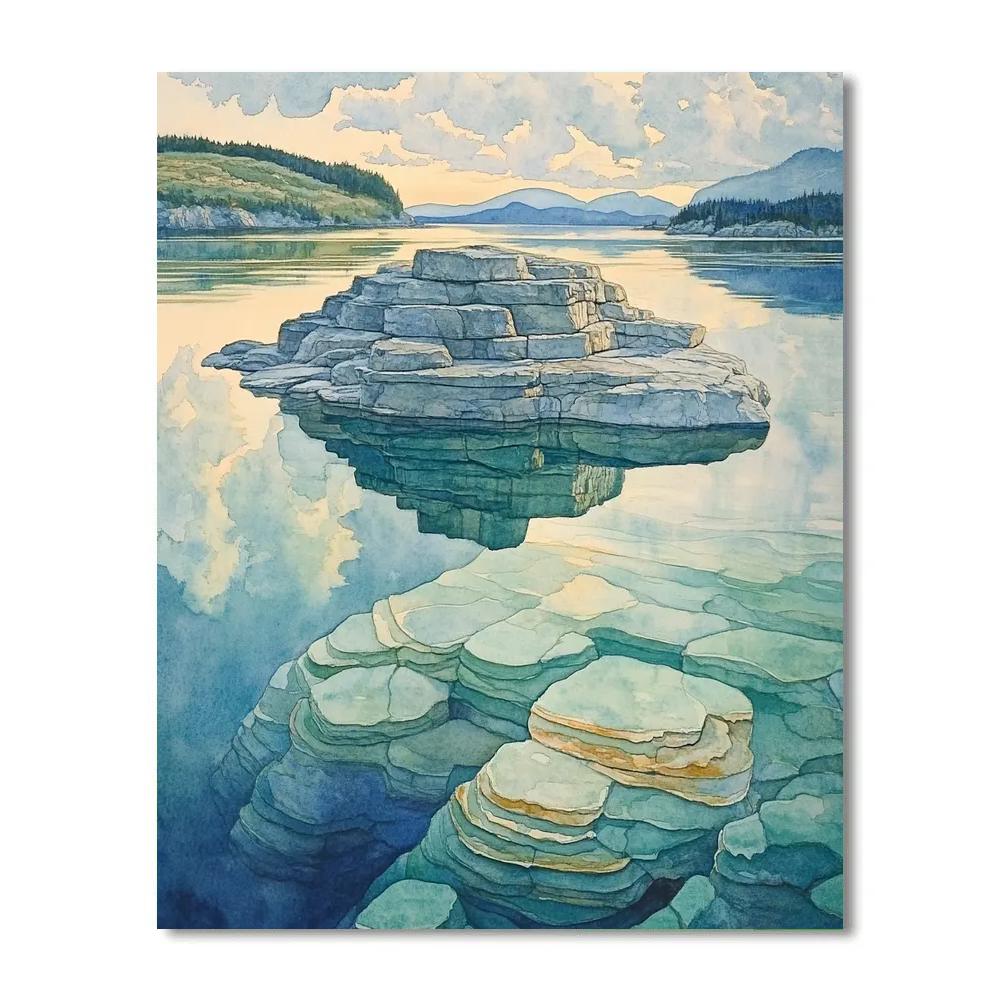 Franklin Carmichael Inspired Crystalline Island Reflections paint by number