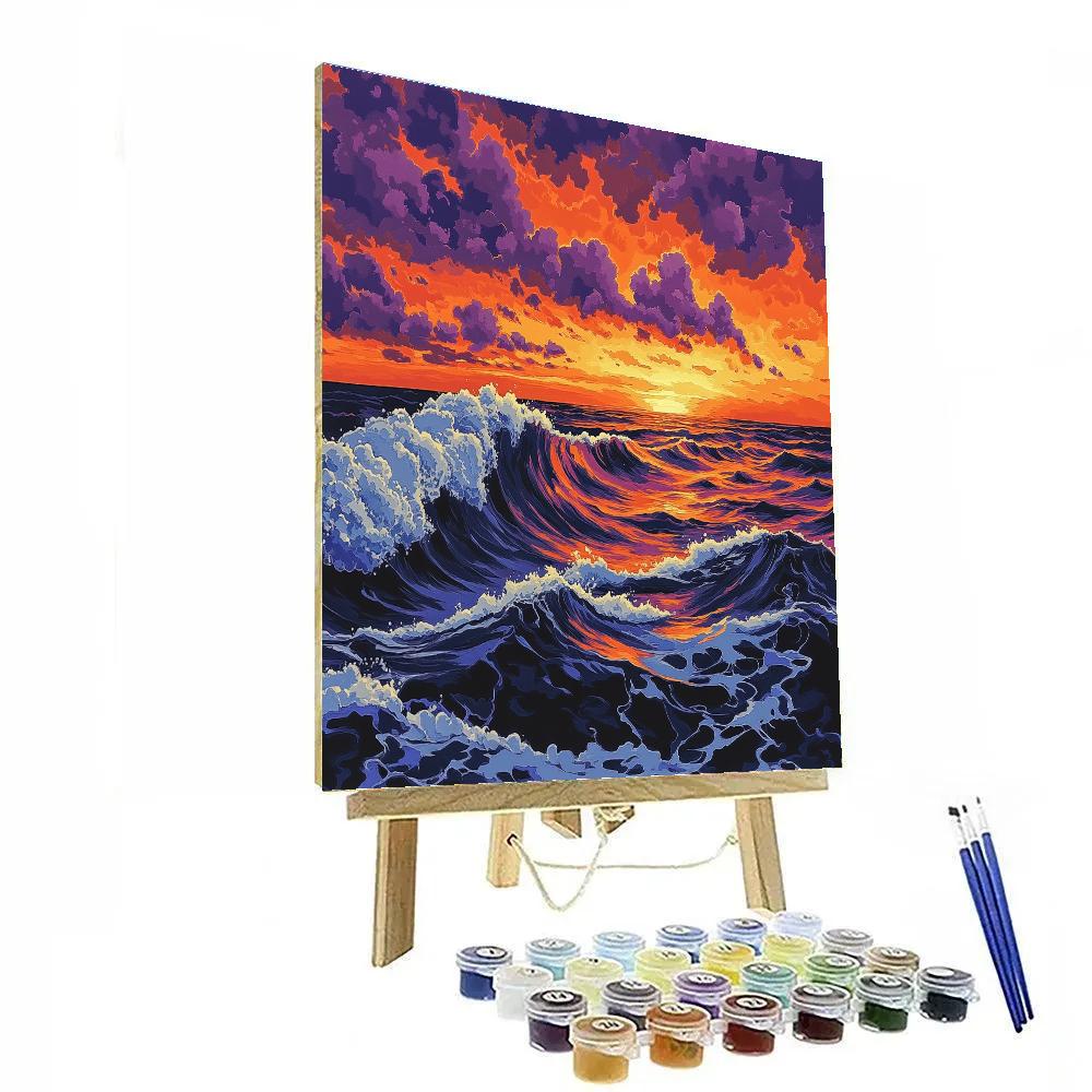 Hokusai Inspired Ocean Waves At Sunset Paint by numbers art