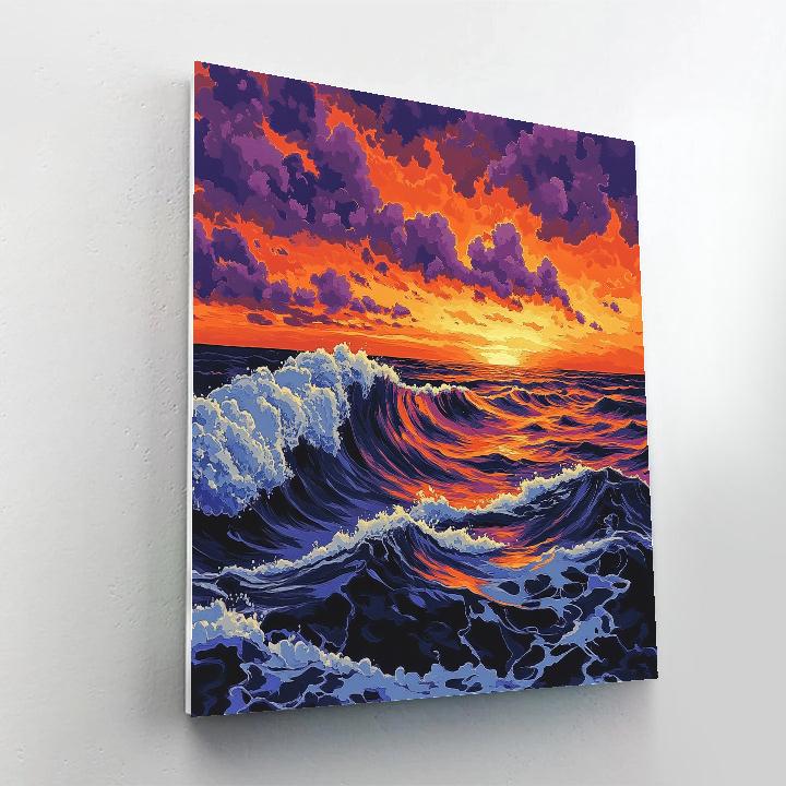 Hokusai Inspired Ocean Waves At Sunset Paint by numbers art