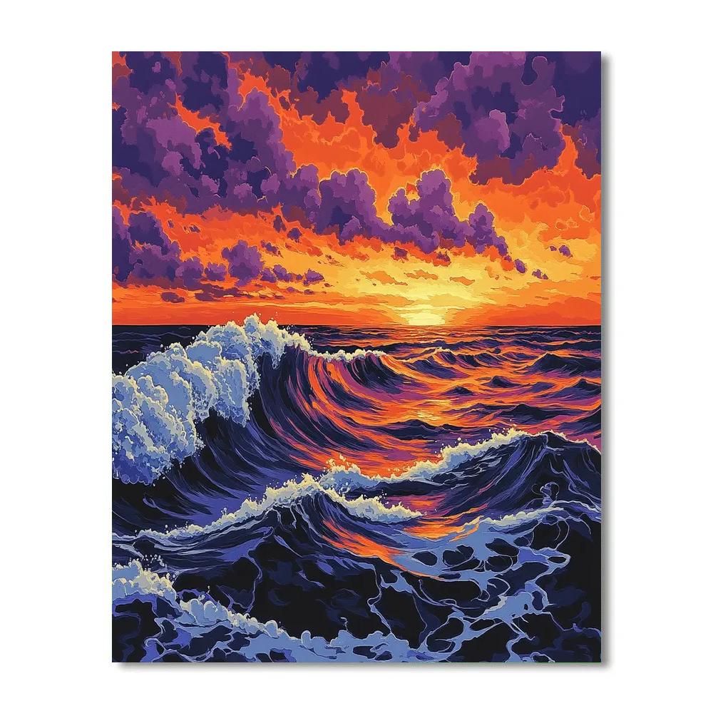 Hokusai Inspired Ocean Waves At Sunset Paint by numbers art